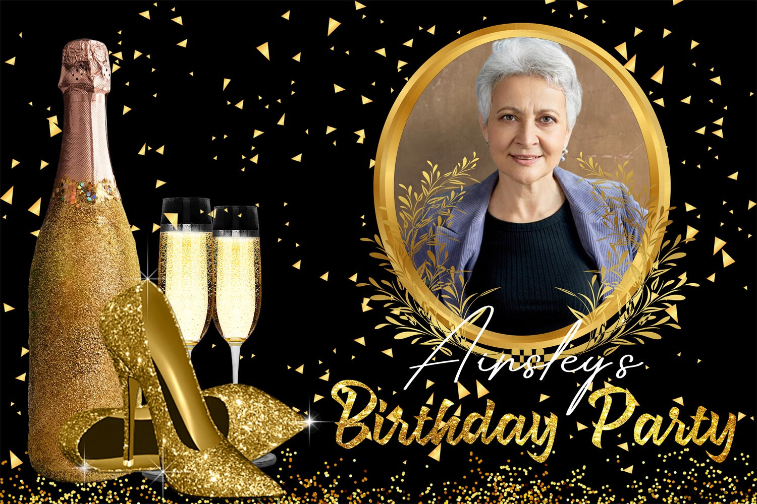 Personalisierte Geburtstag Backdrop Glitter Heels Champagner Backdrop GTY3-246