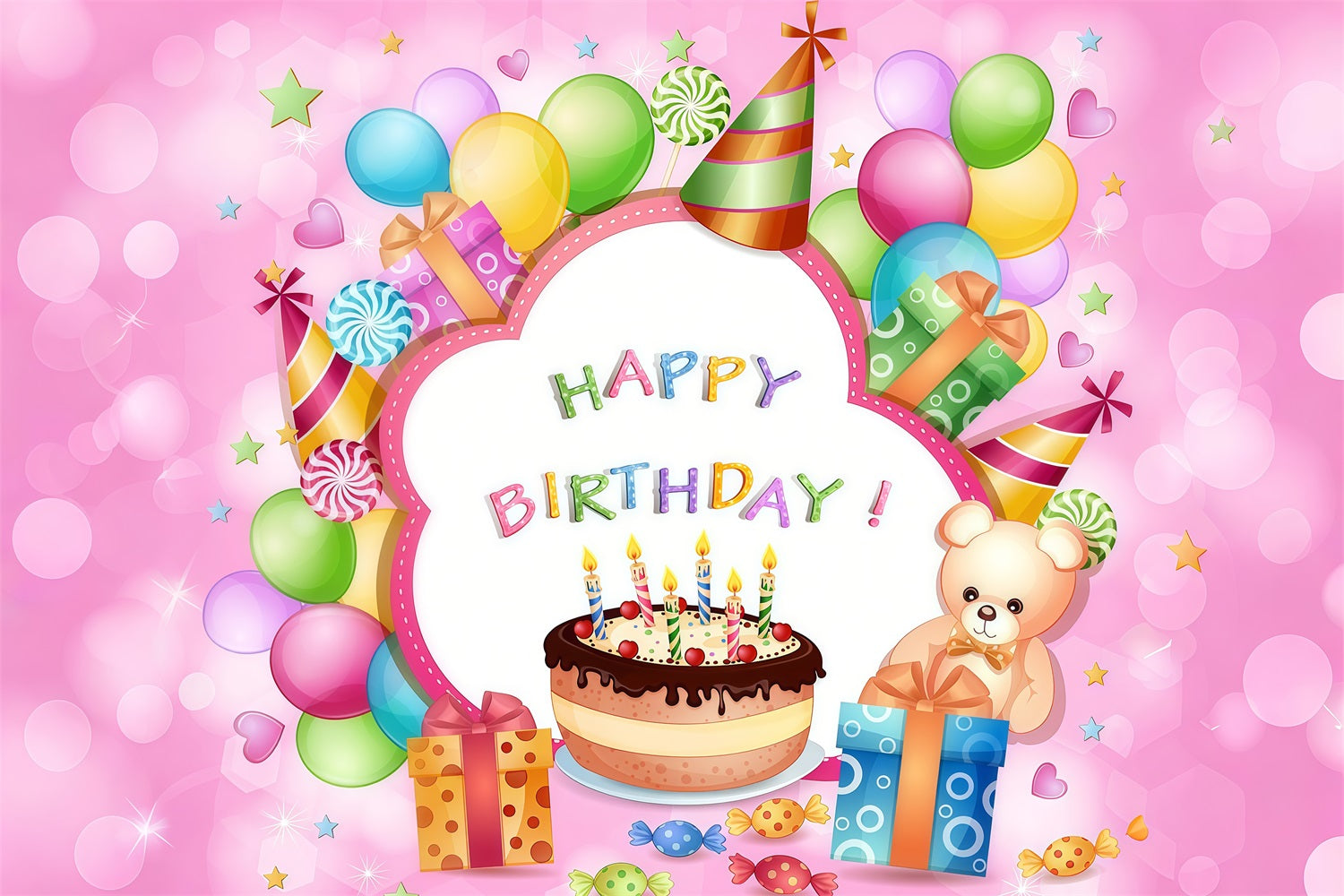 Happy Birthday Backdrop Cartoon Party Kinder Custom Backdrop GTY3-250