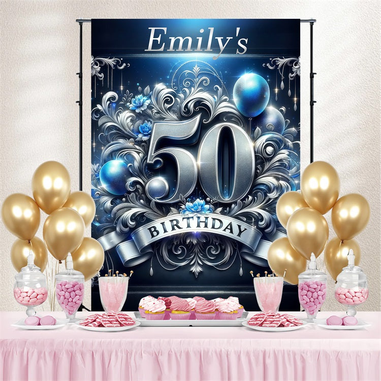 Personalisierte 50. Geburtstag Backdrop Silver Floral Celebration Backdrop GTY3-251