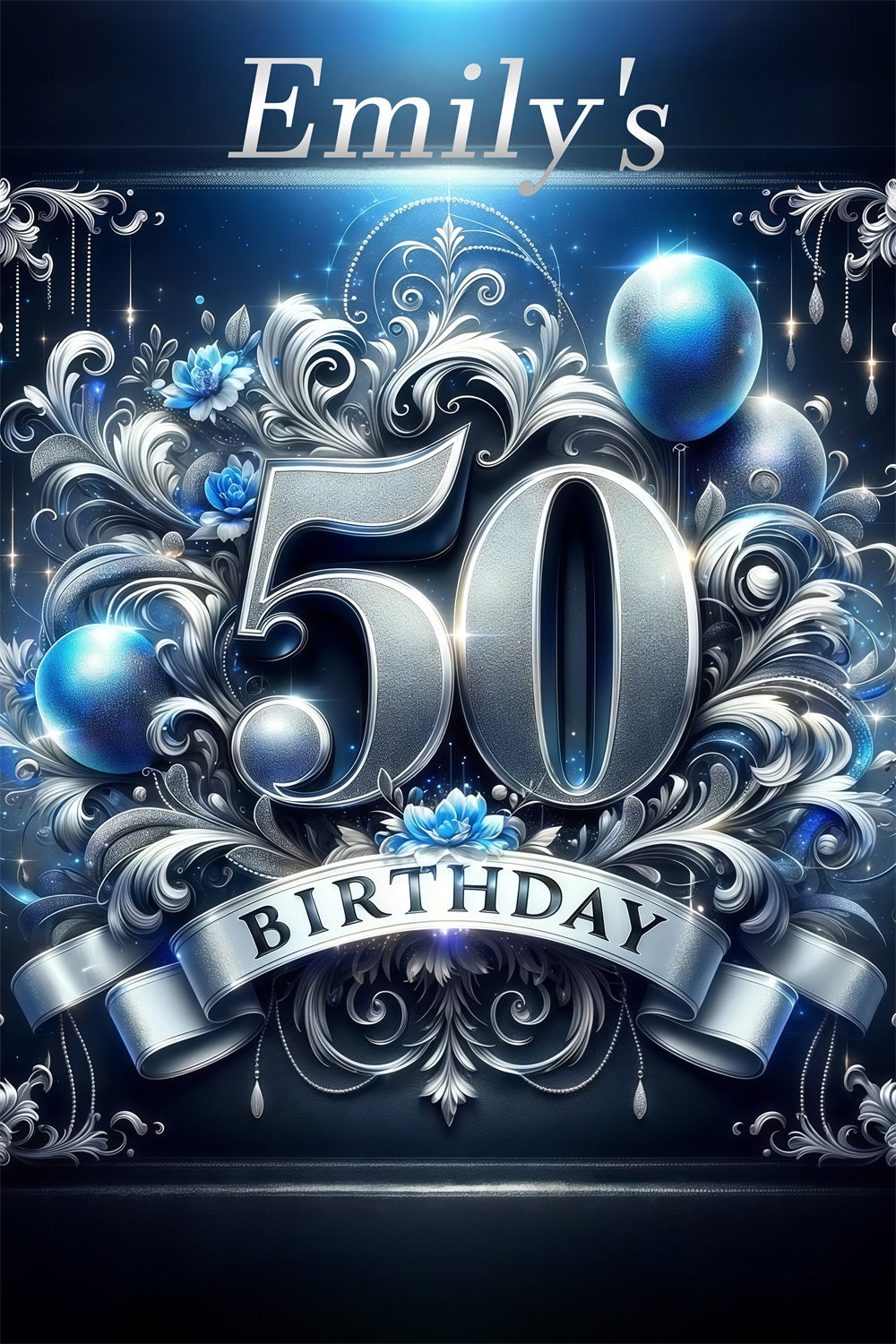 Personalisierte 50. Geburtstag Backdrop Silver Floral Celebration Backdrop GTY3-251
