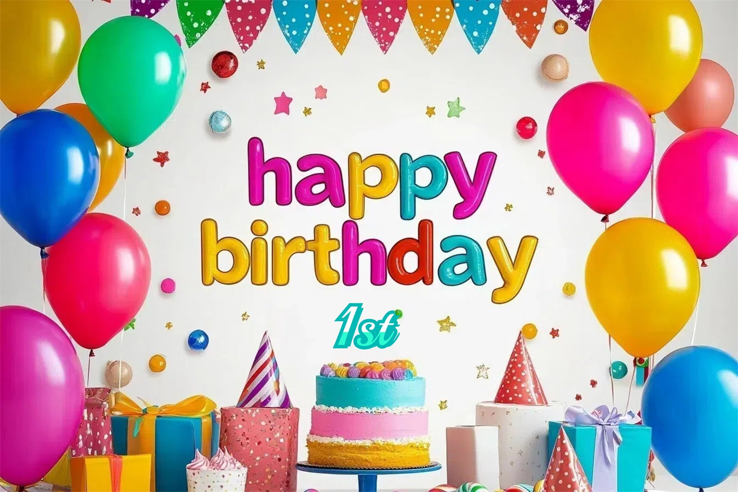 Geburtstag Fotokulisse Bunte Torte Ballon Personalisierte Kulisse GTY3-258