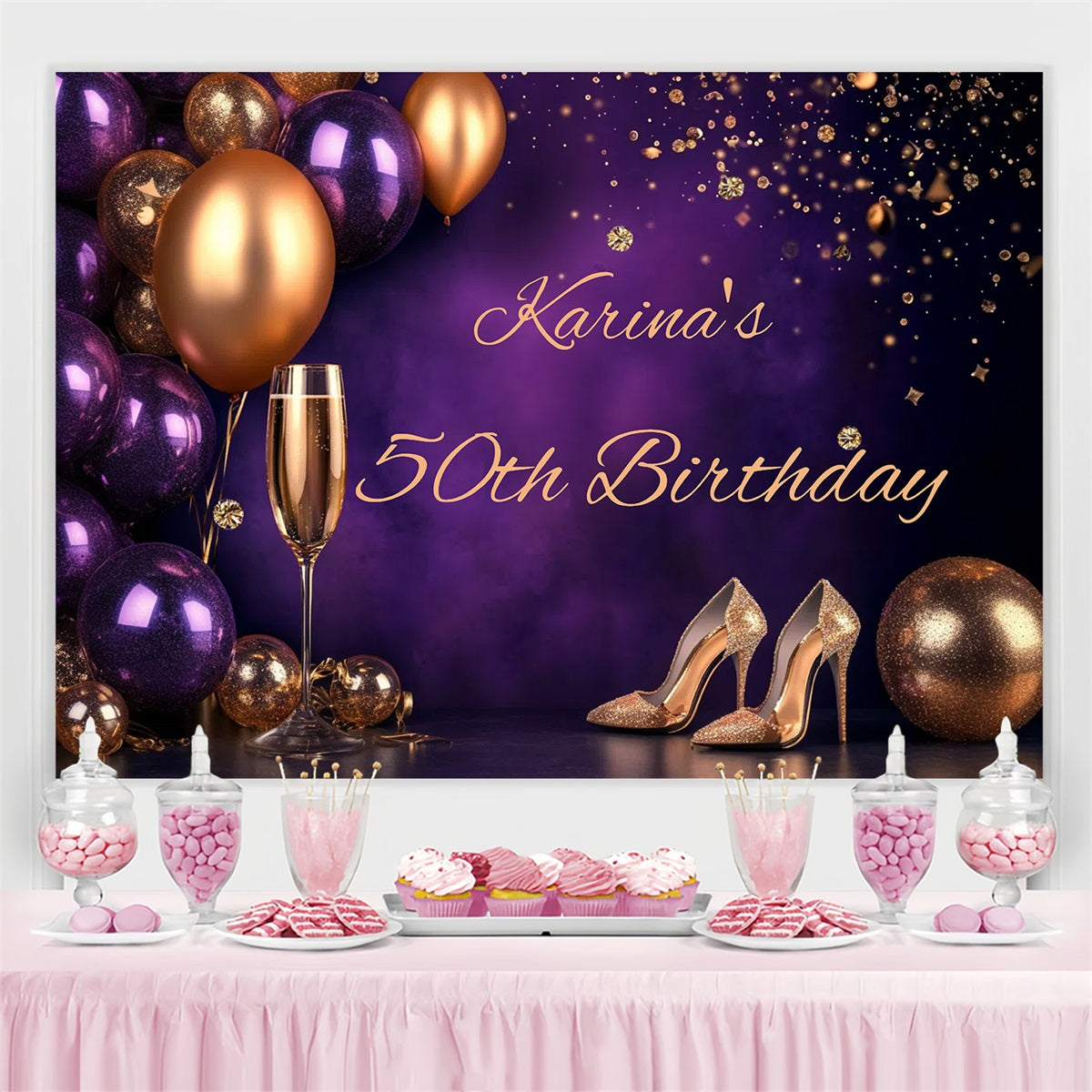 Personalisierte 50. Geburtstag Backdrops Champagner Luftballons Backdrop GTY3-266