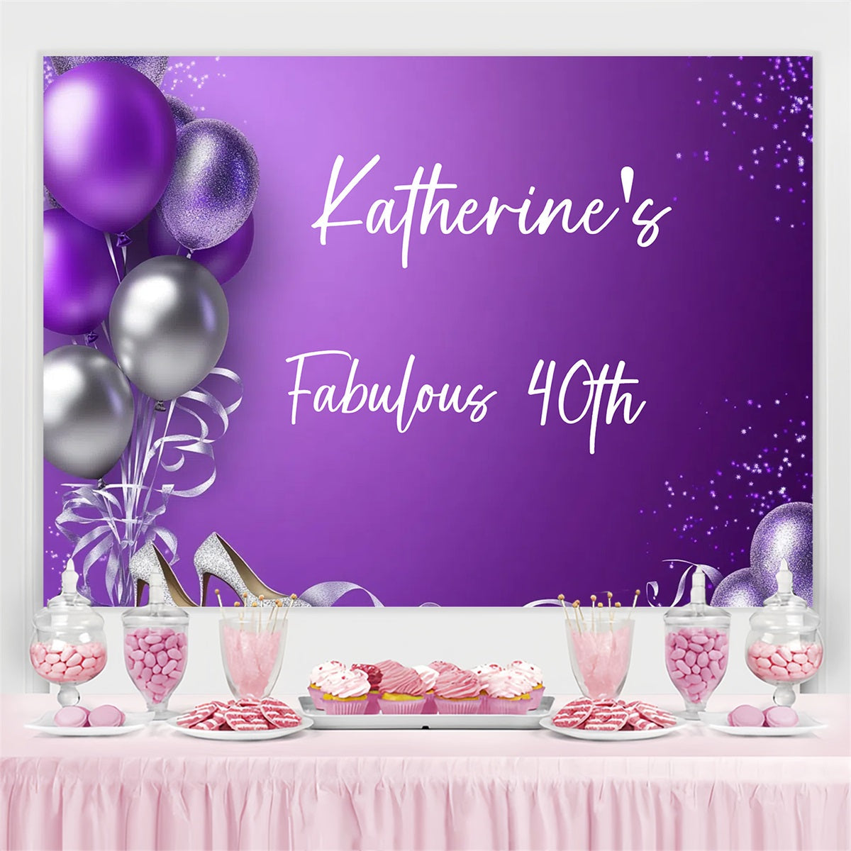 Personalisierte Geburtstag Backdrops Ballons Lila Backdrop GTY3-268