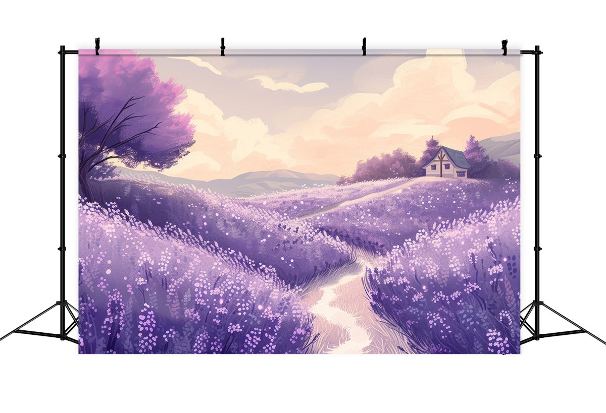 Blumen-Hintergrund Charmante Lavendel-Landschaft Illustration Hintergrund GTY3-34