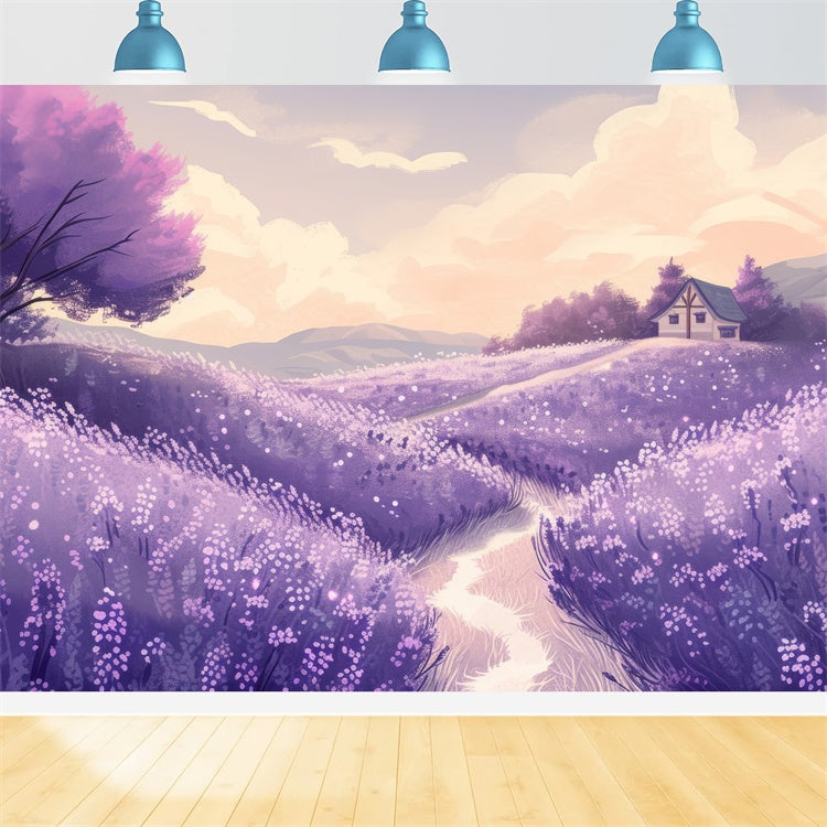 Blumen-Hintergrund Charmante Lavendel-Landschaft Illustration Hintergrund GTY3-34