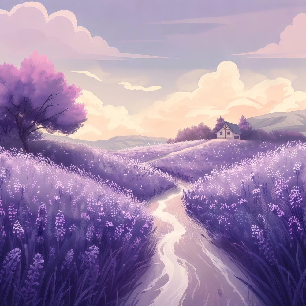 Blumen-Hintergrund Charmante Lavendel-Landschaft Illustration Hintergrund GTY3-34