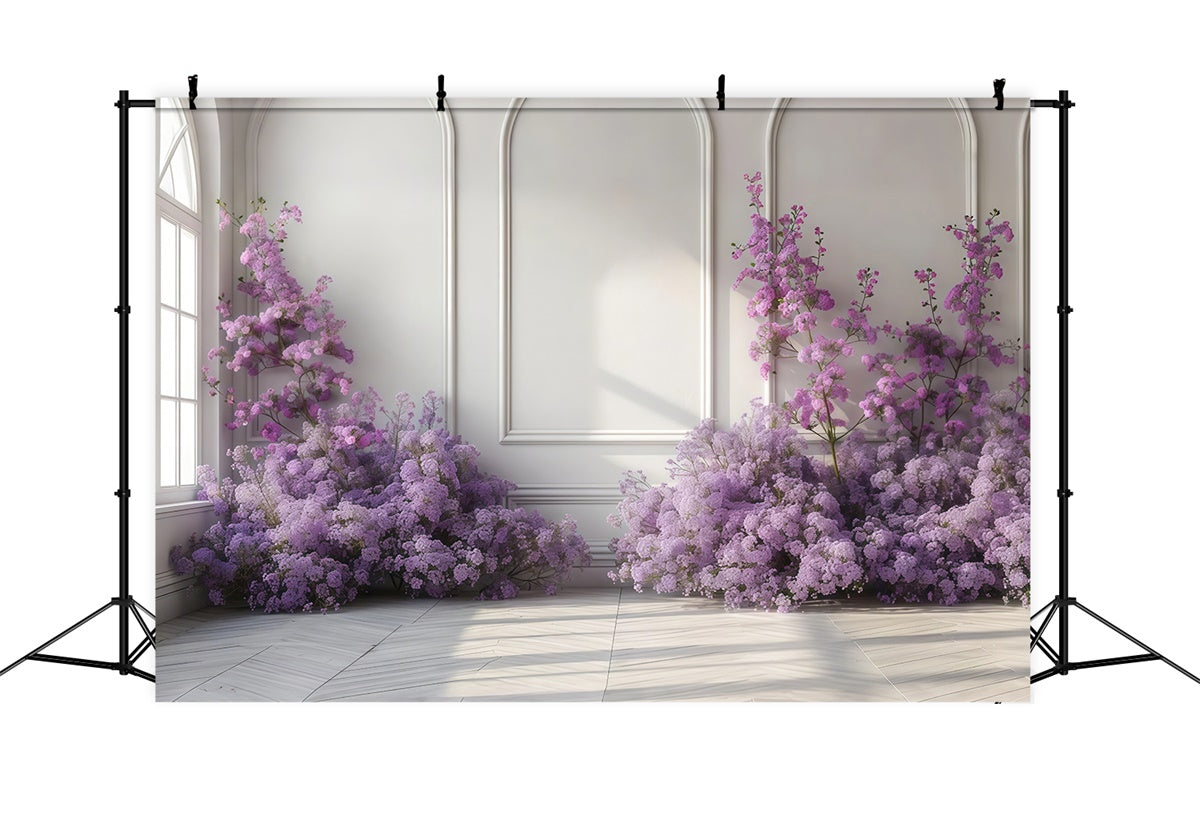 Lila Blumen Backdrop Anmutig Lila Blumen Weiß Wand Backdrop GTY3-35