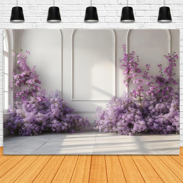 Lila Blumen Backdrop Anmutig Lila Blumen Weiß Wand Backdrop GTY3-35