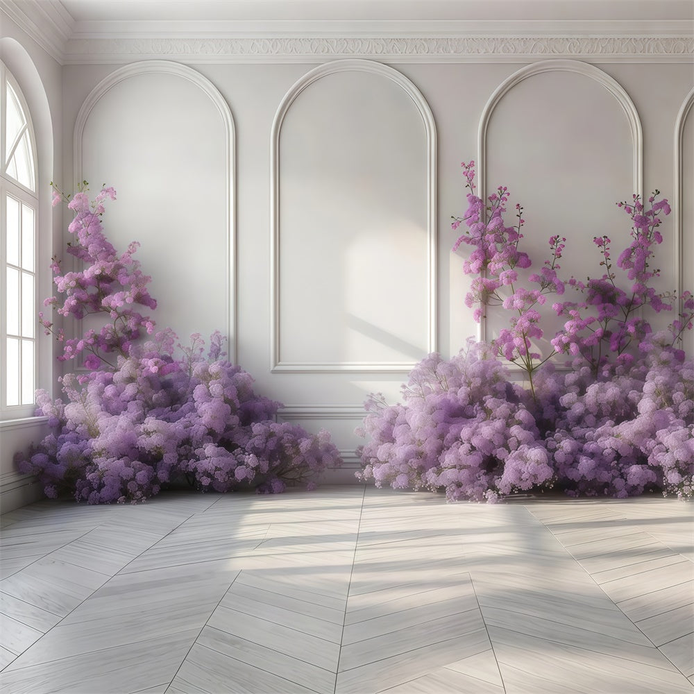 Lila Blumen Backdrop Anmutig Lila Blumen Weiß Wand Backdrop GTY3-35