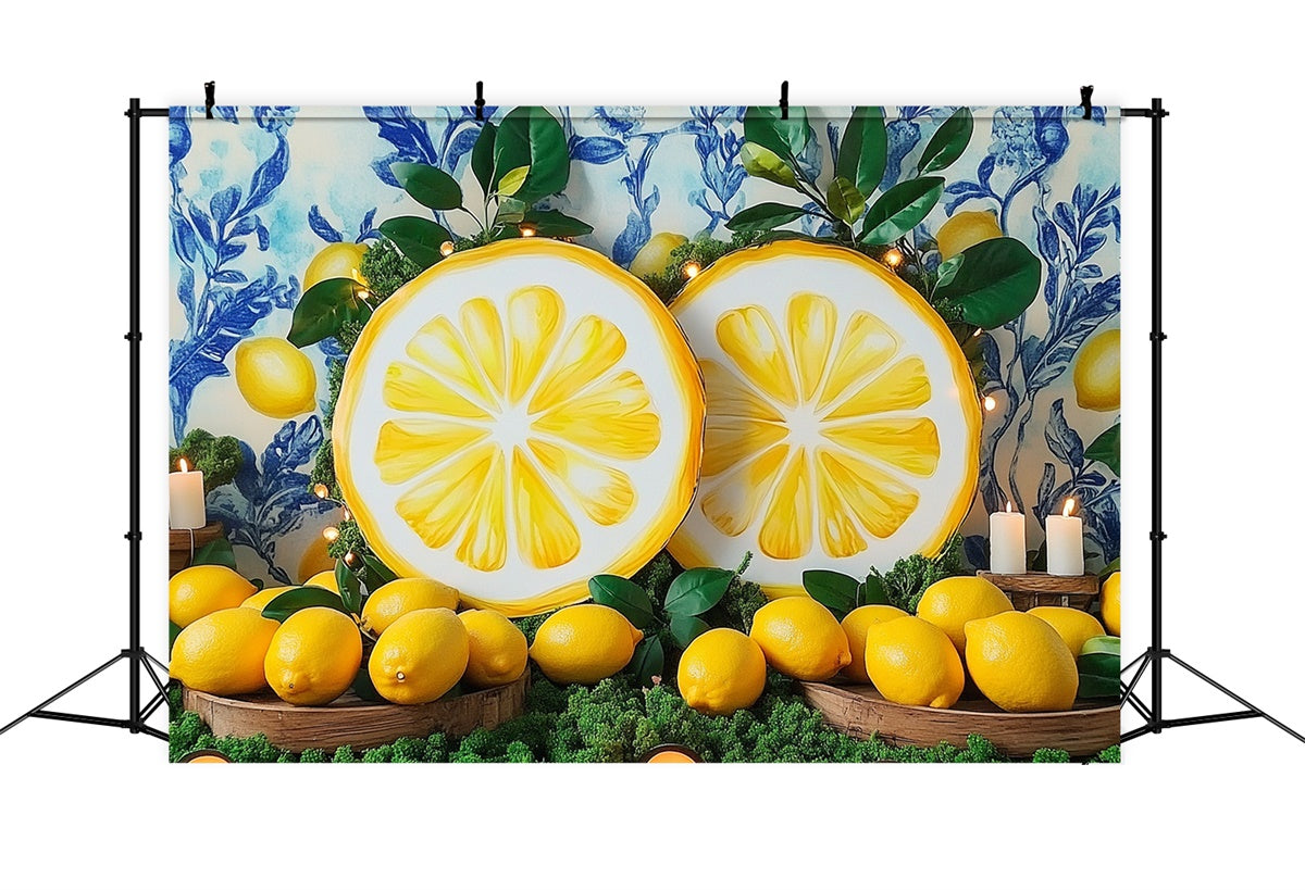 Zitrone Backdrop Zitronenscheibe Blaue Wand Sommer Backdrop GTY3-373
