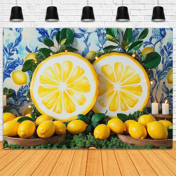 Zitrone Backdrop Zitronenscheibe Blaue Wand Sommer Backdrop GTY3-373