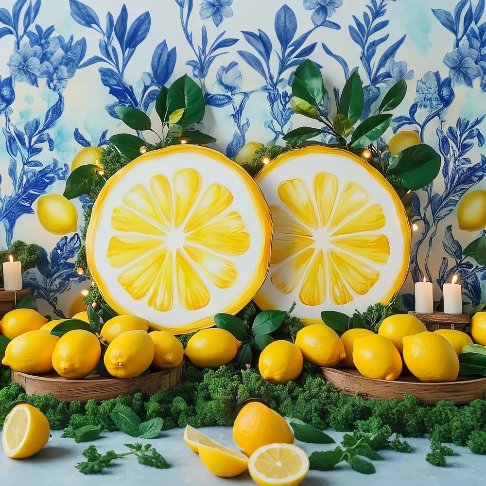 Zitrone Backdrop Zitronenscheibe Blaue Wand Sommer Backdrop GTY3-373