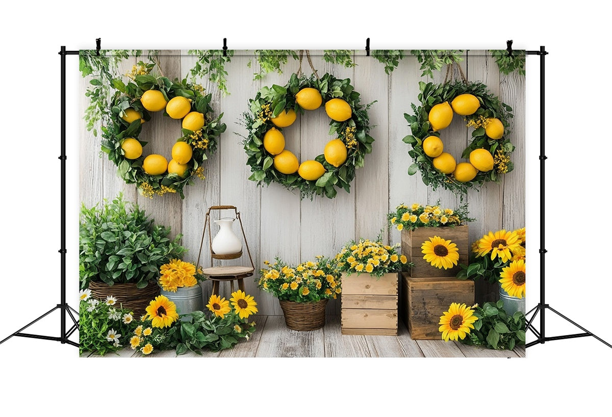 Zitrone Backdrop Sonnenblume Zitronenkranz Holz Sommer Backdrop GTY3-374