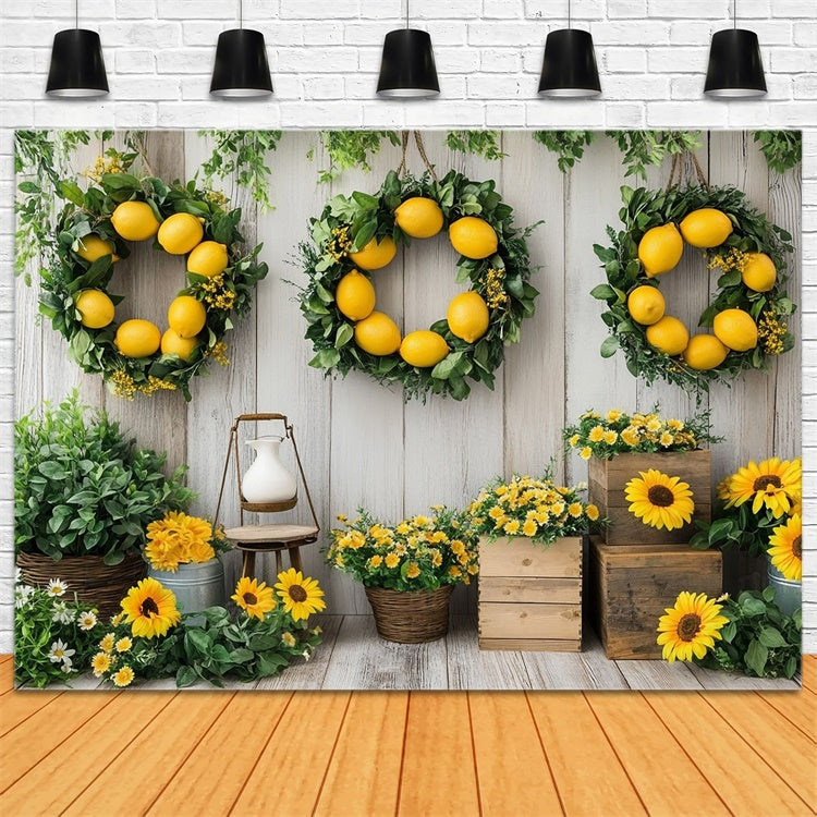 Zitrone Backdrop Sonnenblume Zitronenkranz Holz Sommer Backdrop GTY3-374