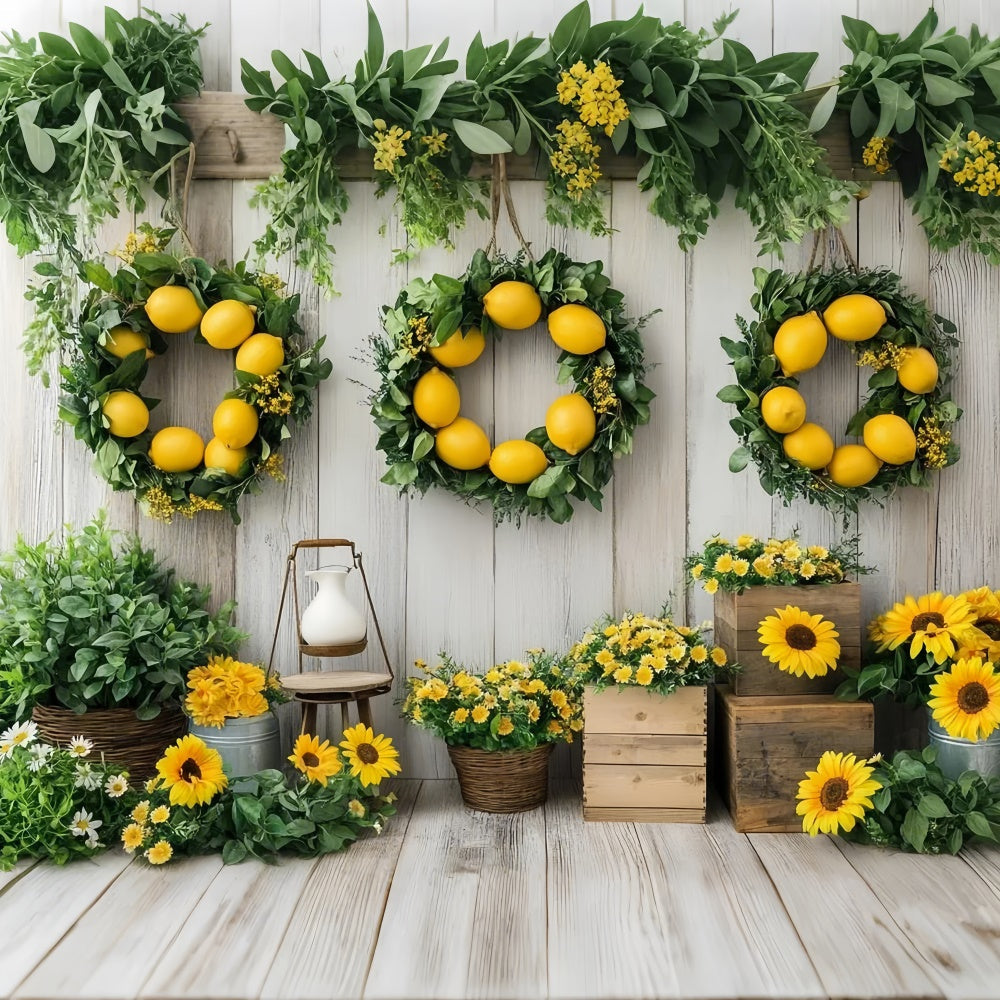 Zitrone Backdrop Sonnenblume Zitronenkranz Holz Sommer Backdrop GTY3-374