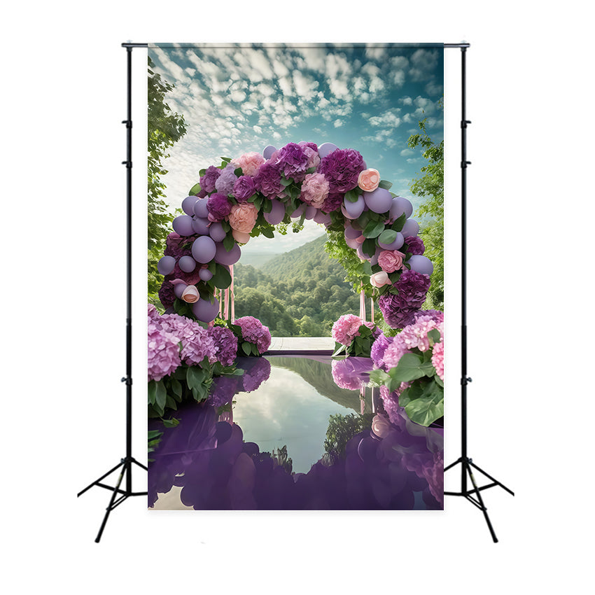 Lila Blumen Backdrop Romantische Hortensie Ballonbogen Backdrop GTY3-38