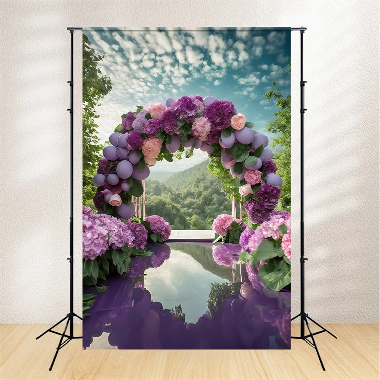 Lila Blumen Backdrop Romantische Hortensie Ballonbogen Backdrop GTY3-38