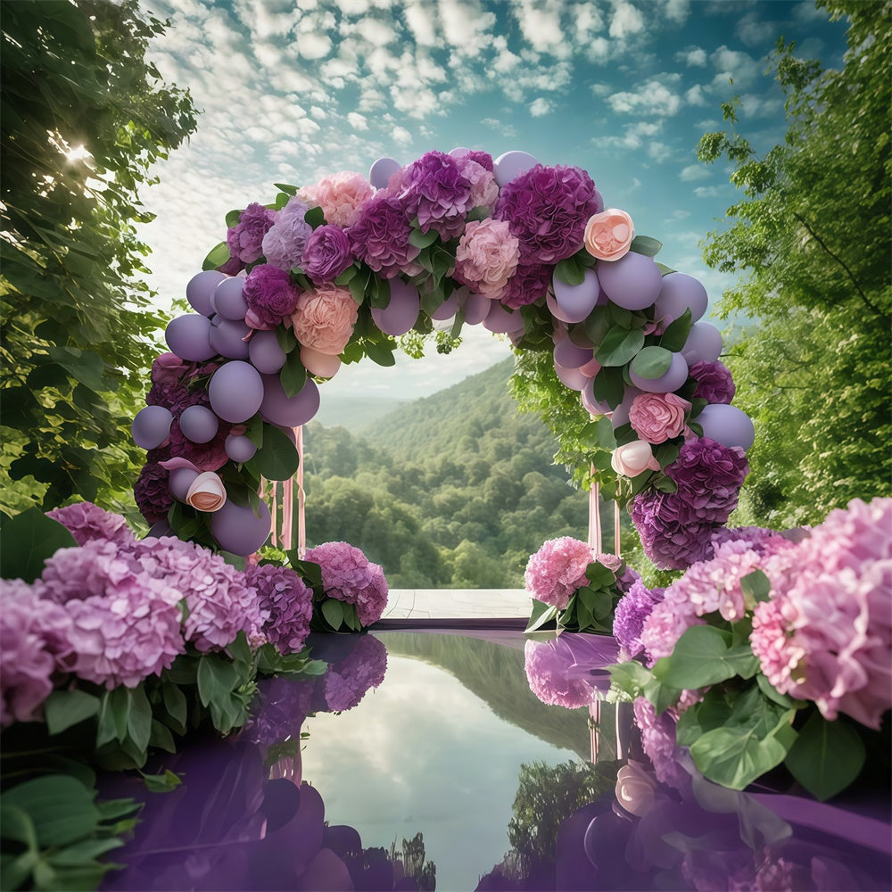 Lila Blumen Backdrop Romantische Hortensie Ballonbogen Backdrop GTY3-38
