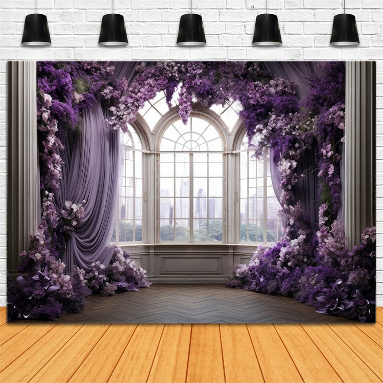 Lila Blumen Backdrop Elegant Lavendel Blume Fenster Hintergrund GTY3-39