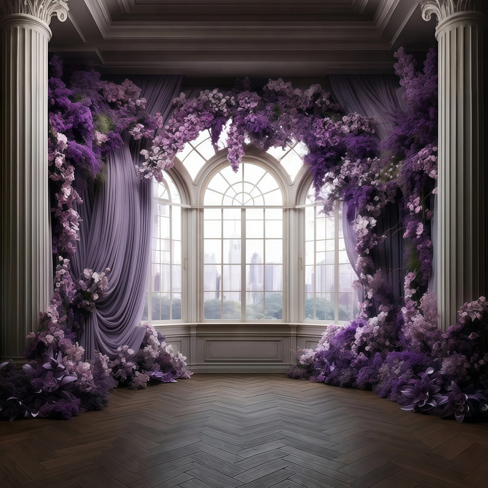 Lila Blumen Backdrop Elegant Lavendel Blume Fenster Hintergrund GTY3-39