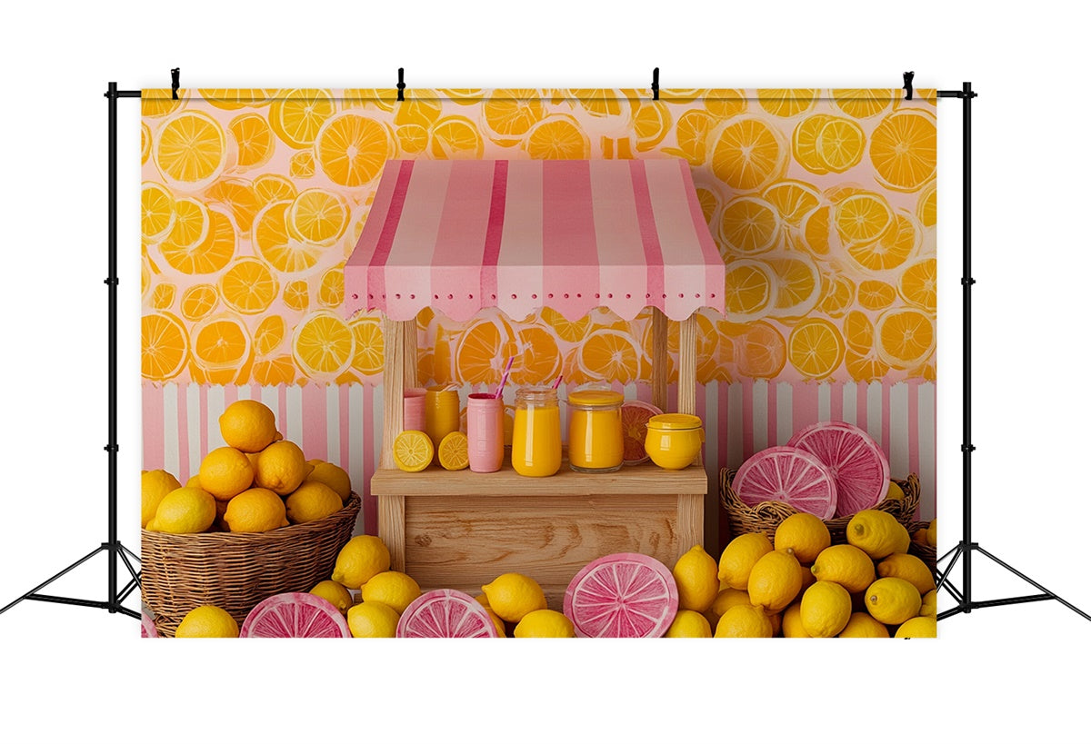 Zitronen-Hintergrund Rosa gestreifter Zitronenmarkt Sommer-Hintergrund GTY3-403