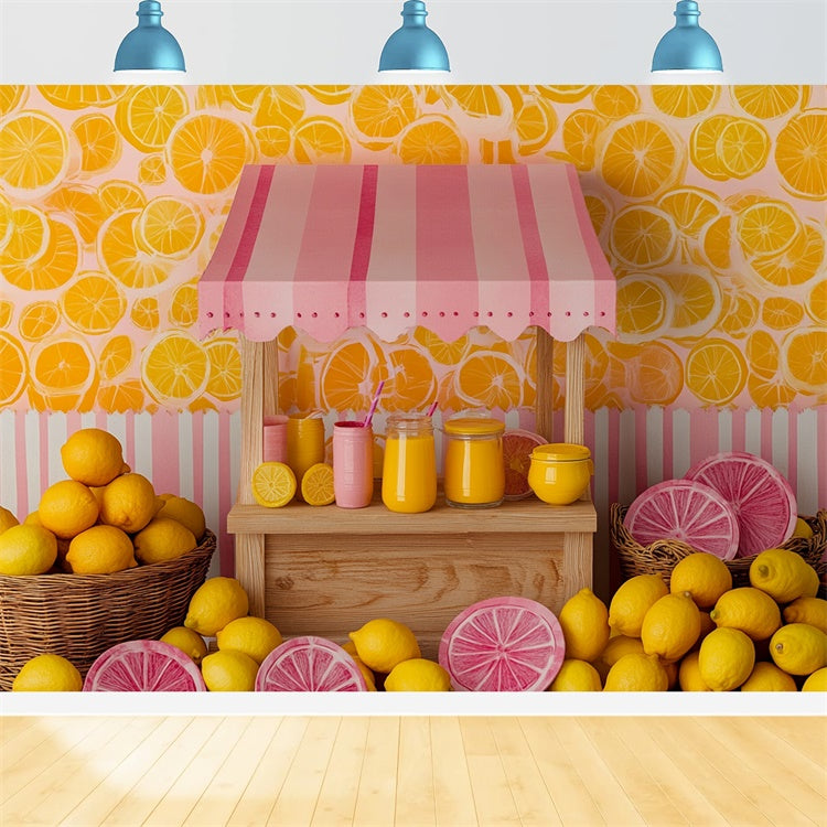 Zitronen-Hintergrund Rosa gestreifter Zitronenmarkt Sommer-Hintergrund GTY3-403