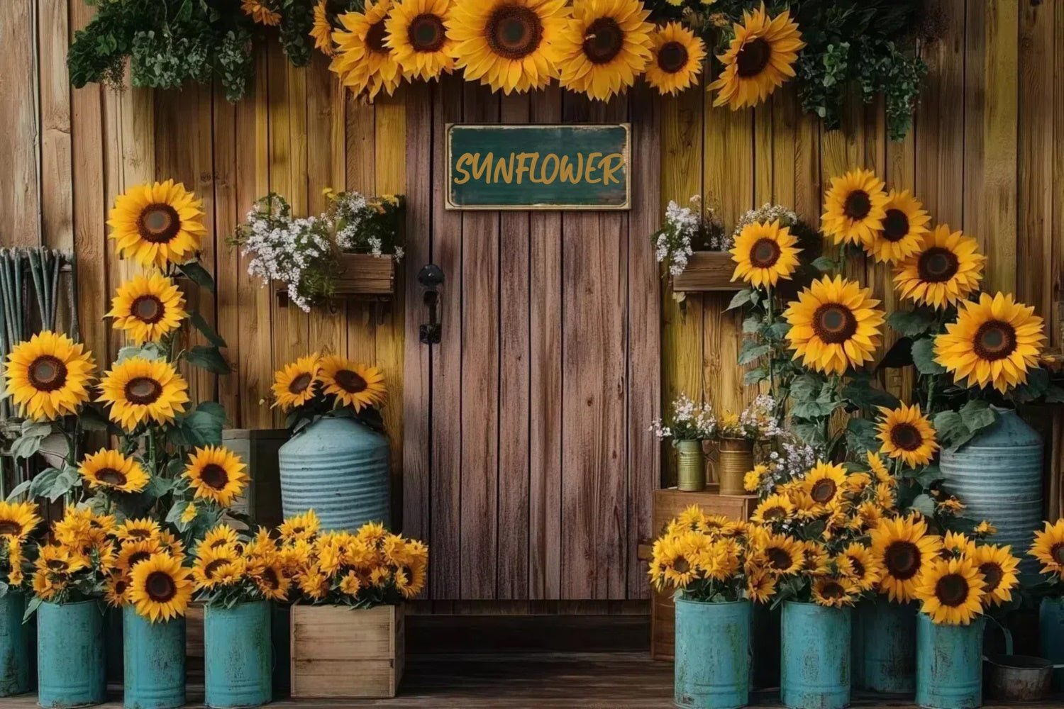 Sonnenblumen Backdrops Holzwand Rustikale Blüte Sommer Backdrop GTY3-410