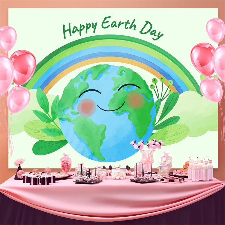 Happy Earth Day Backdrop Lächelnder Planet Grüne Blätter Theme Backdrop GTY3-43