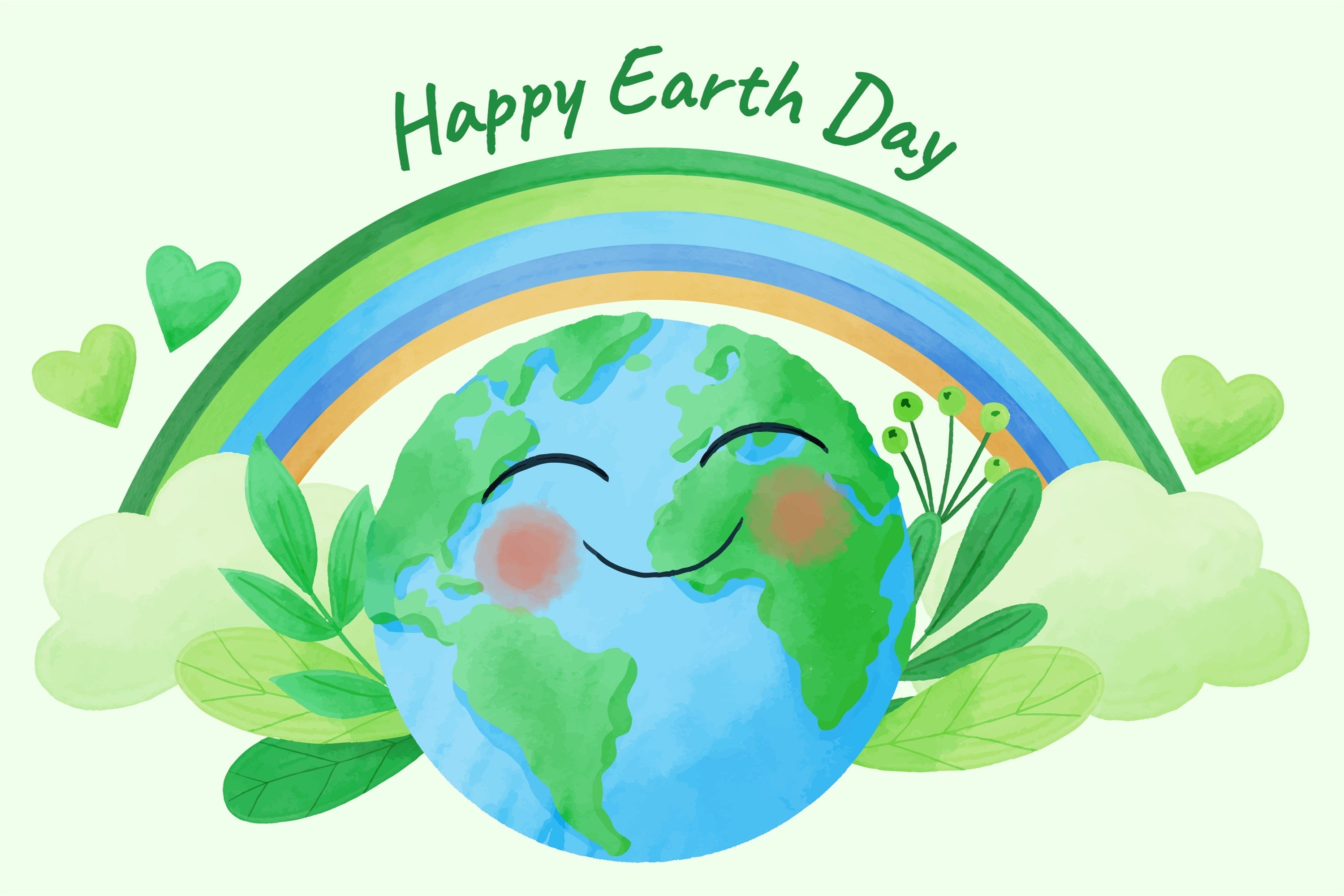 Happy Earth Day Backdrop Lächelnder Planet Grüne Blätter Theme Backdrop GTY3-43