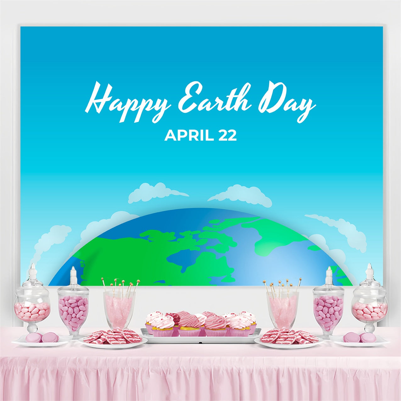 Happy Earth Day Backdrop Blauer Himmel Erde Design Backdrop GTY3-44