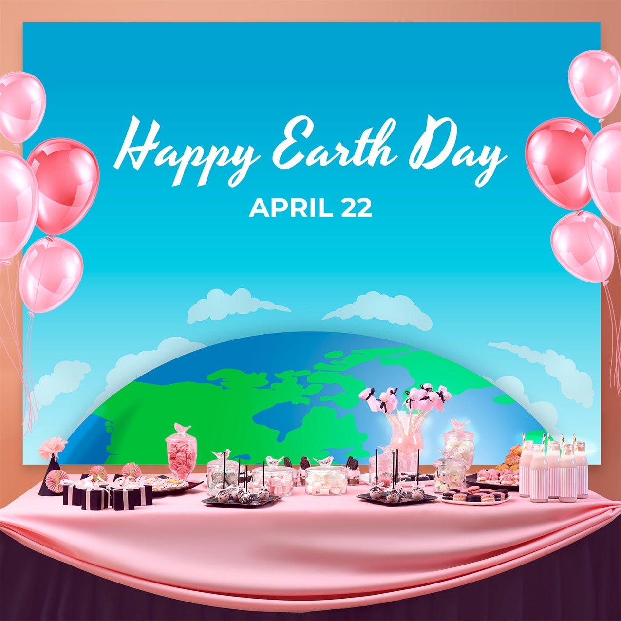 Happy Earth Day Backdrop Blauer Himmel Erde Design Backdrop GTY3-44