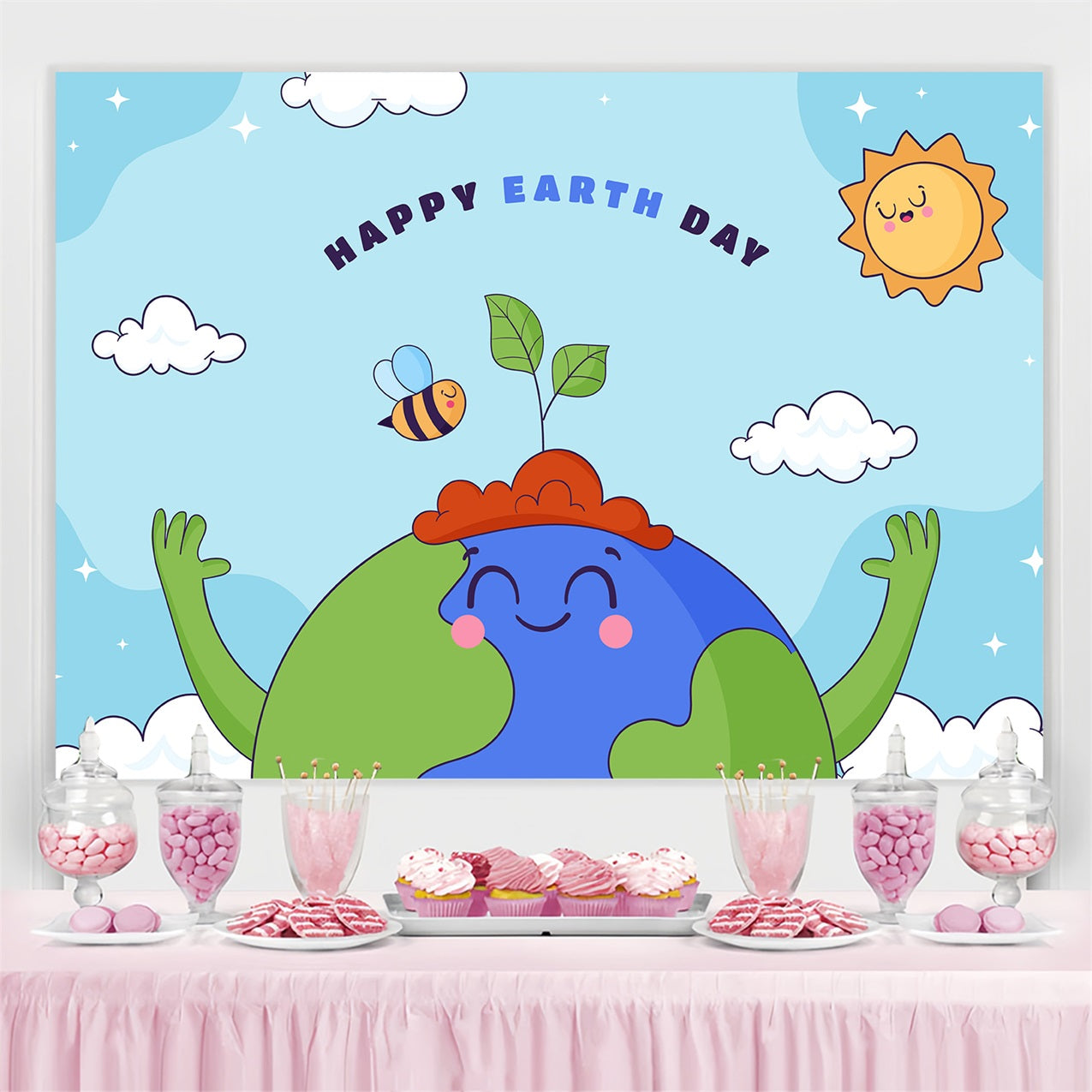 Happy Earth Day Backdrop Cartoon Erde Grüne Hände Backdrop GTY3-45