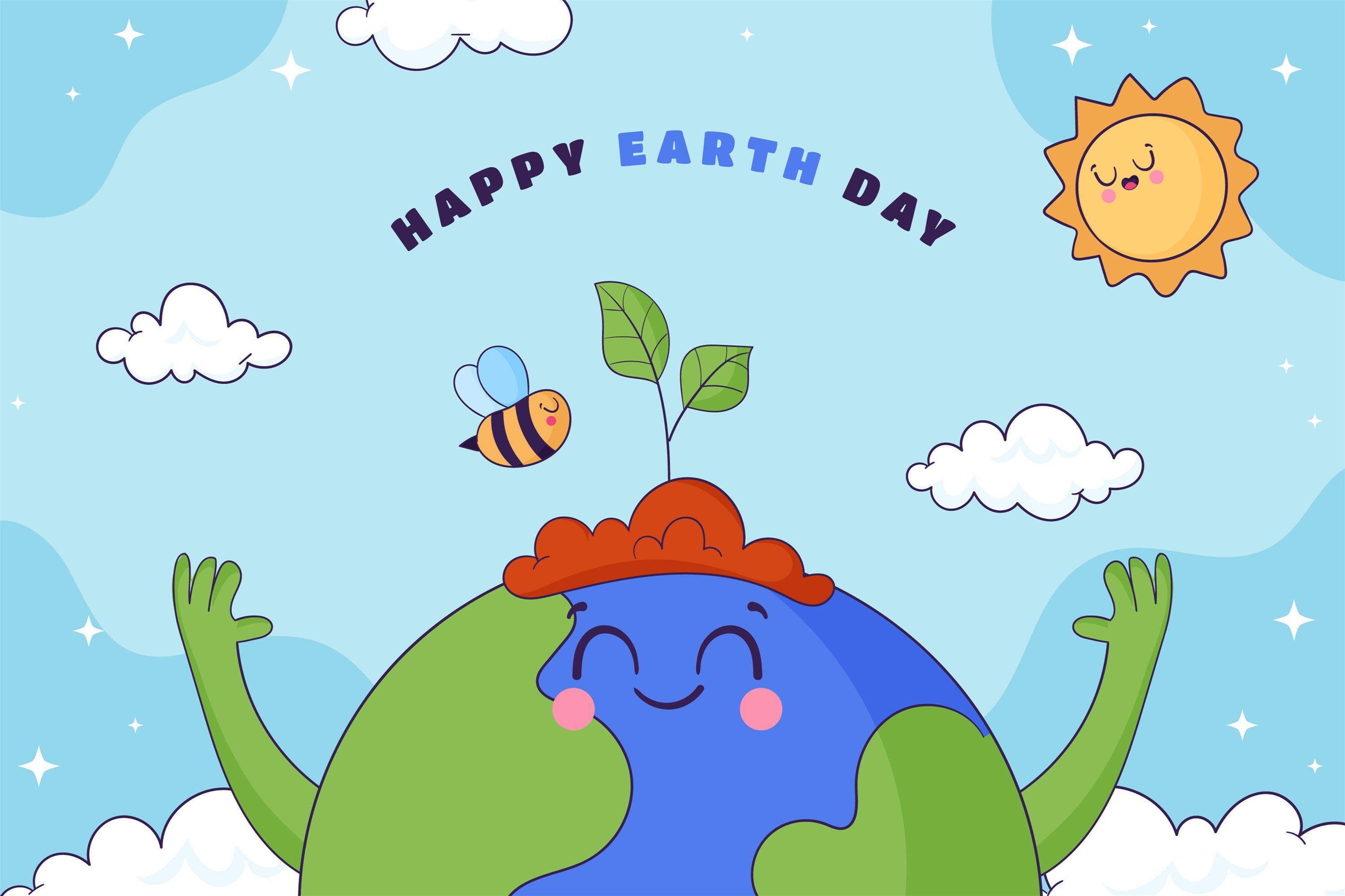 Happy Earth Day Backdrop Cartoon Erde Grüne Hände Backdrop GTY3-45