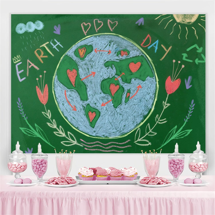 Happy Earth Day Backdrop Kreidetafel Handgezeichnete Erde Backdrop GTY3-53