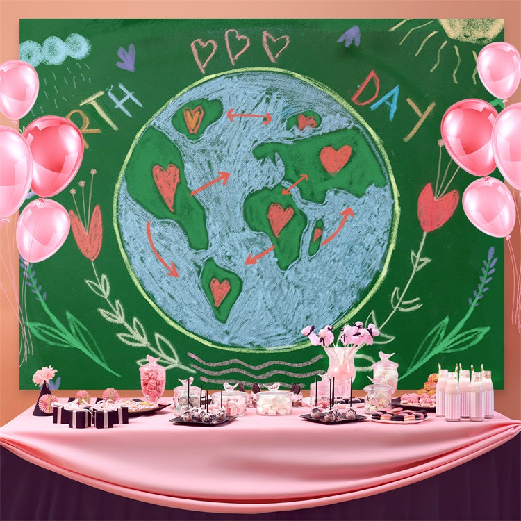 Happy Earth Day Backdrop Kreidetafel Handgezeichnete Erde Backdrop GTY3-53