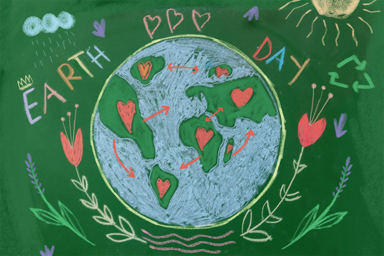 Happy Earth Day Backdrop Kreidetafel Handgezeichnete Erde Backdrop GTY3-53