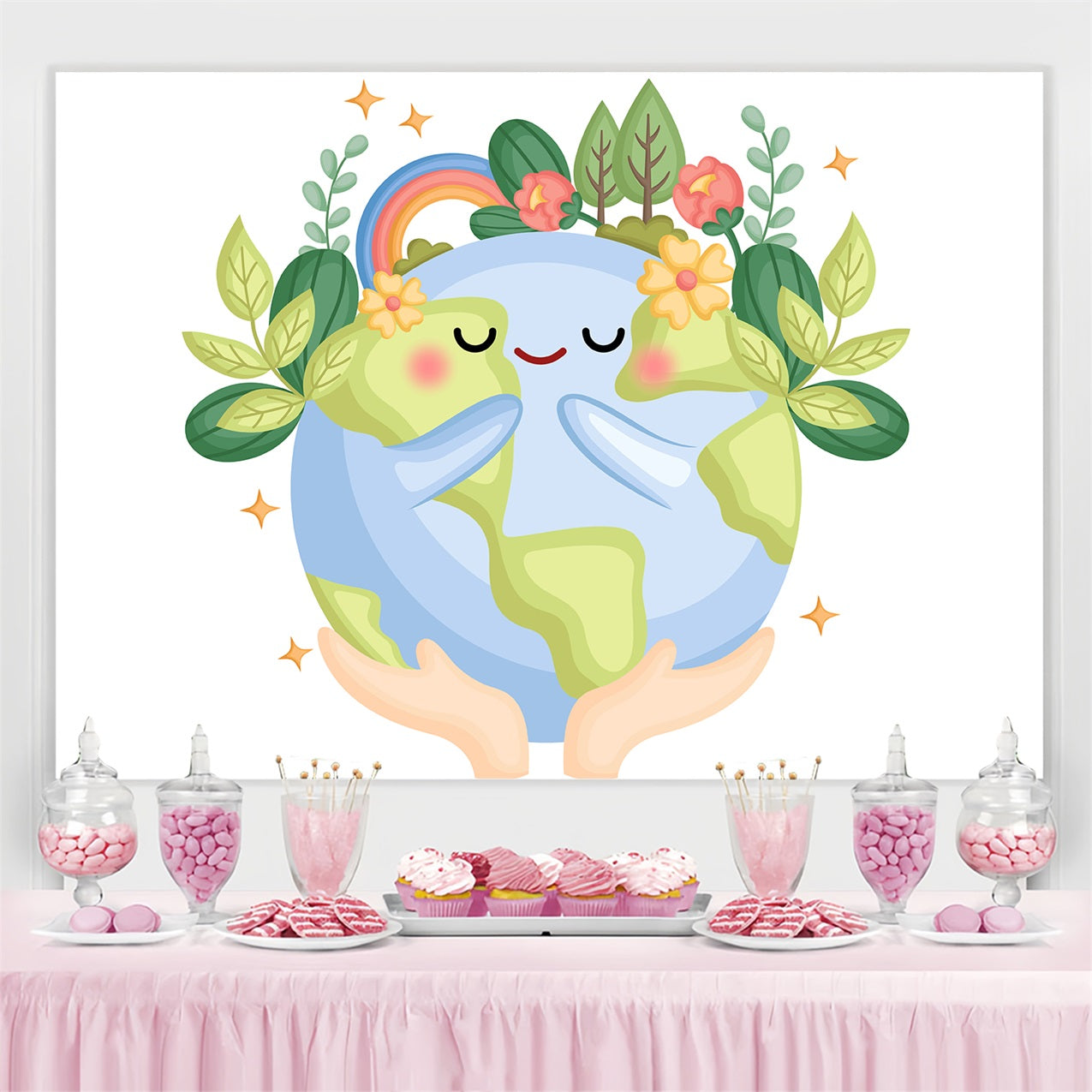 Happy Earth Day Backdrop Niedlicher Planet Umarmung Natur Backdrop GTY3-57