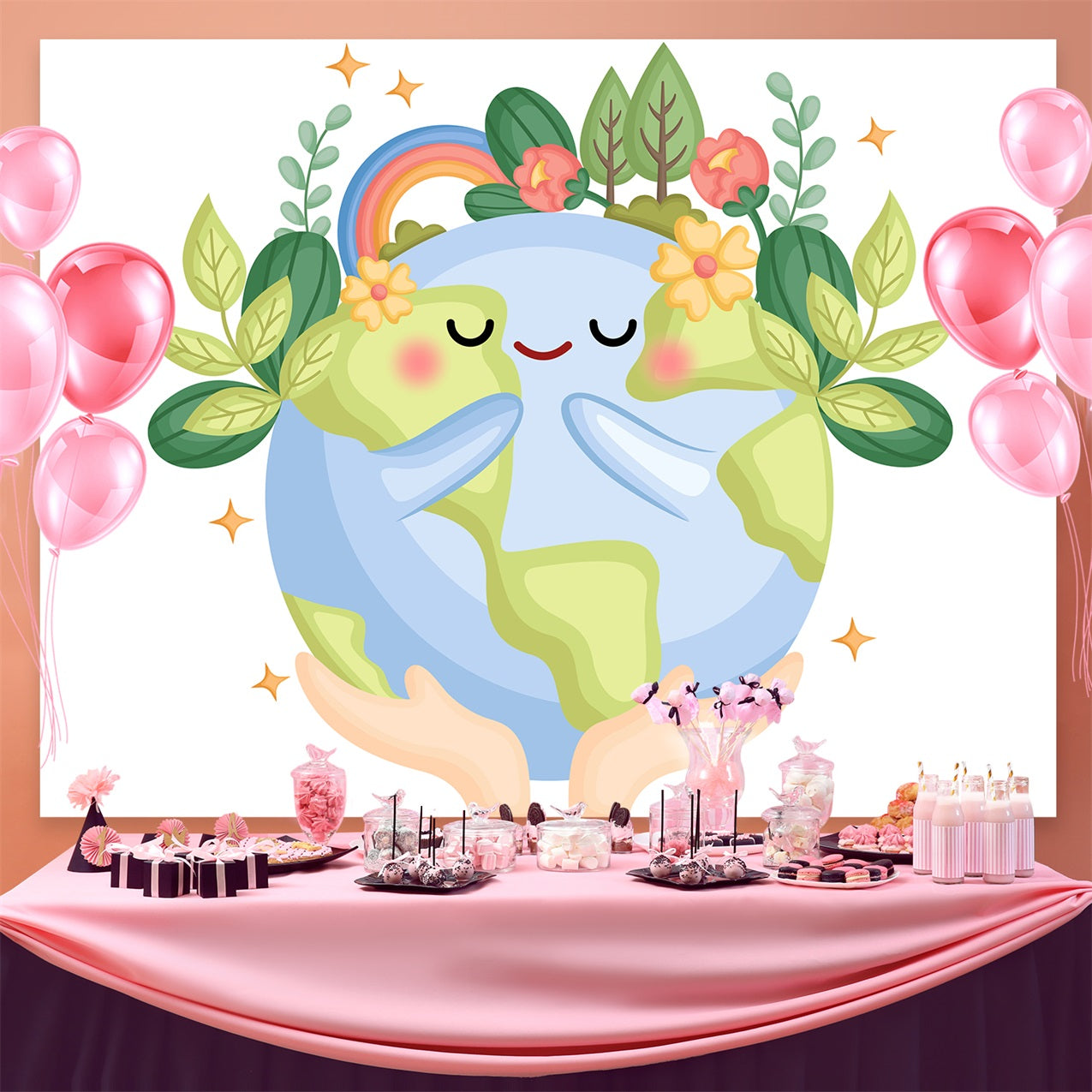 Happy Earth Day Backdrop Niedlicher Planet Umarmung Natur Backdrop GTY3-57