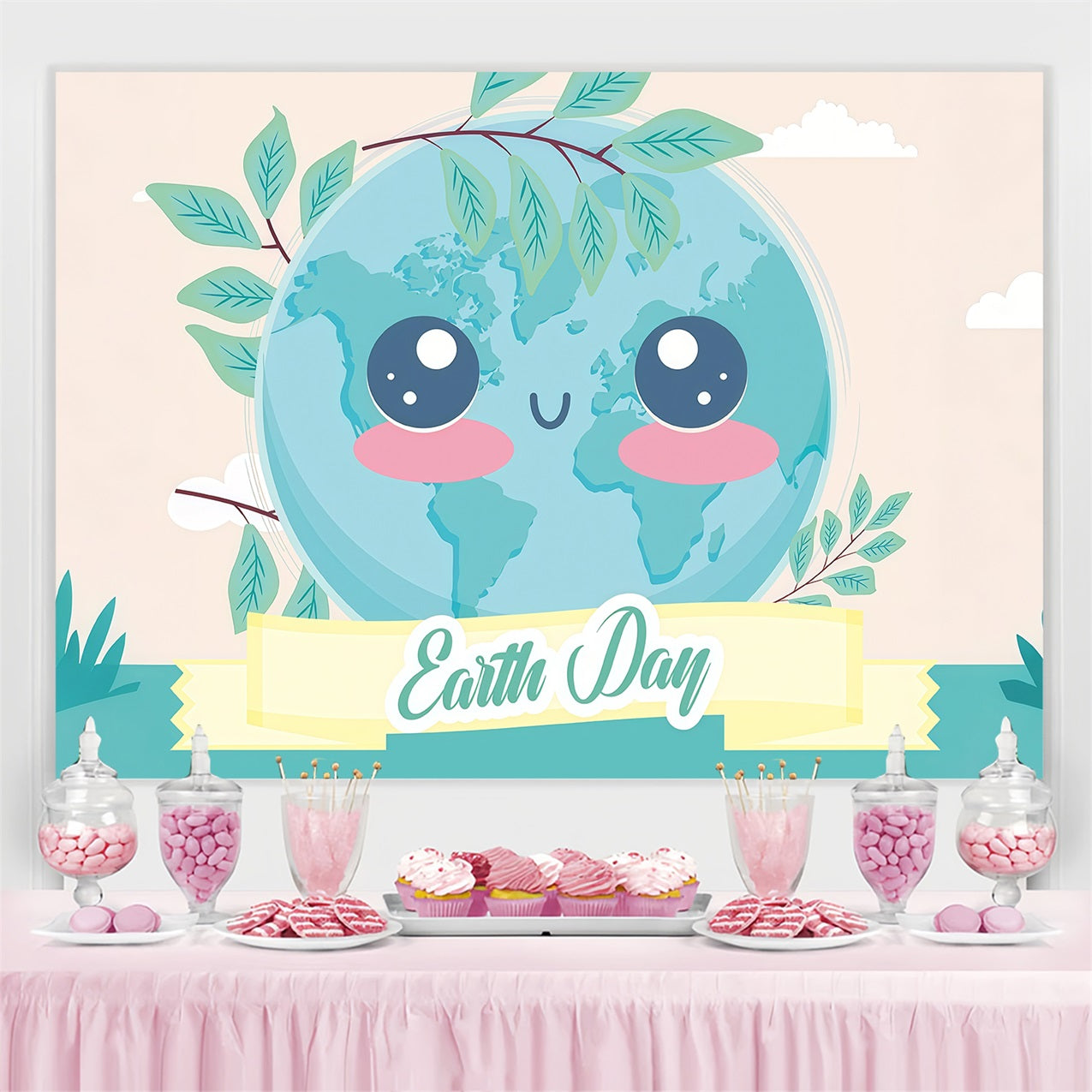 Happy Earth Day Backdrop Lächelnder Planet Erde Backdrop GTY3-61