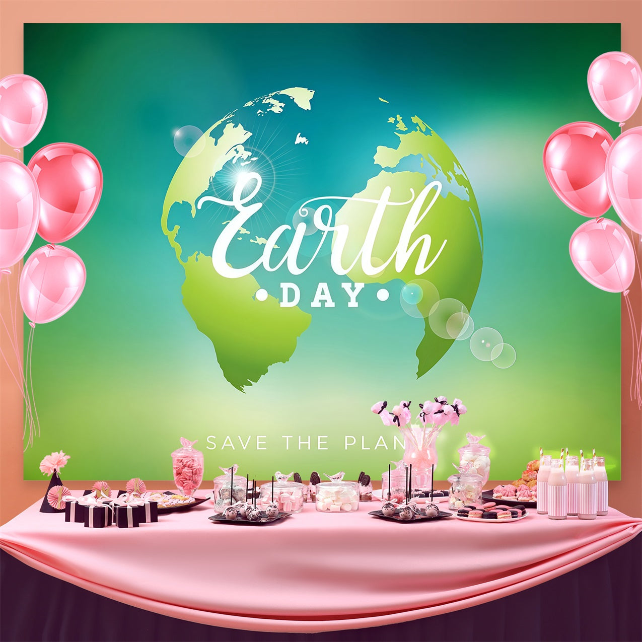 Happy Earth Day Backdrop Öko-friedlicher grüner Planet Backdrop GTY3-62