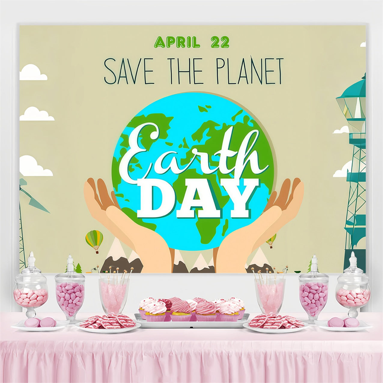 Happy Earth Day Backdrop 22. April Hände halten Erde Backdrop GTY3-63