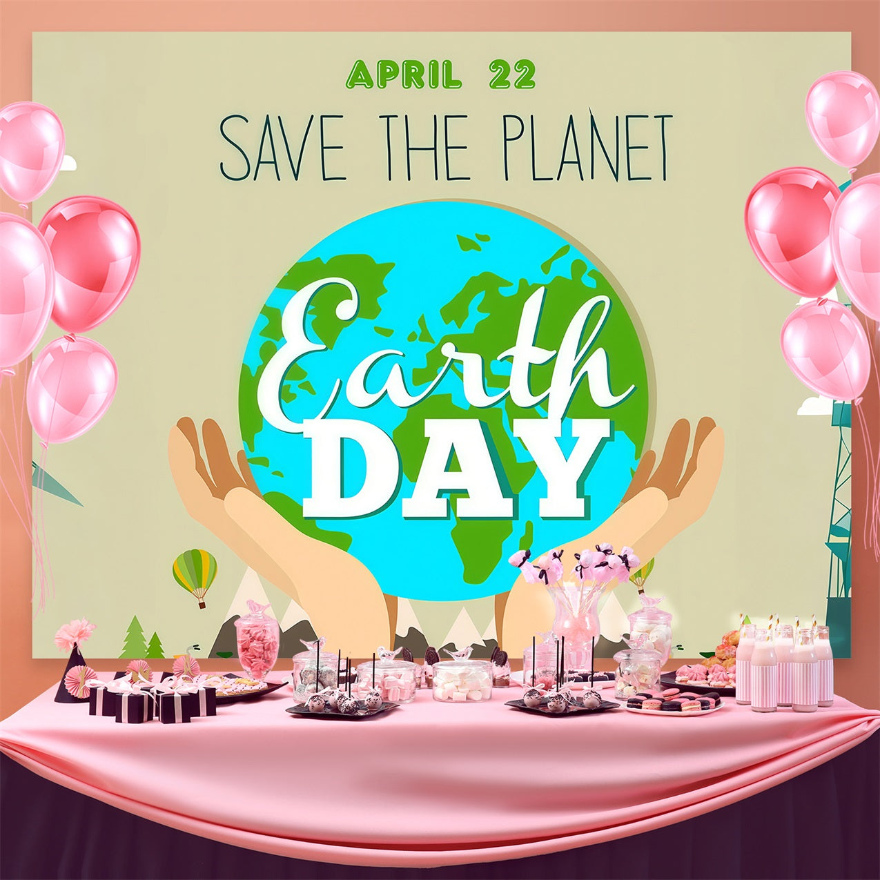 Happy Earth Day Backdrop 22. April Hände halten Erde Backdrop GTY3-63