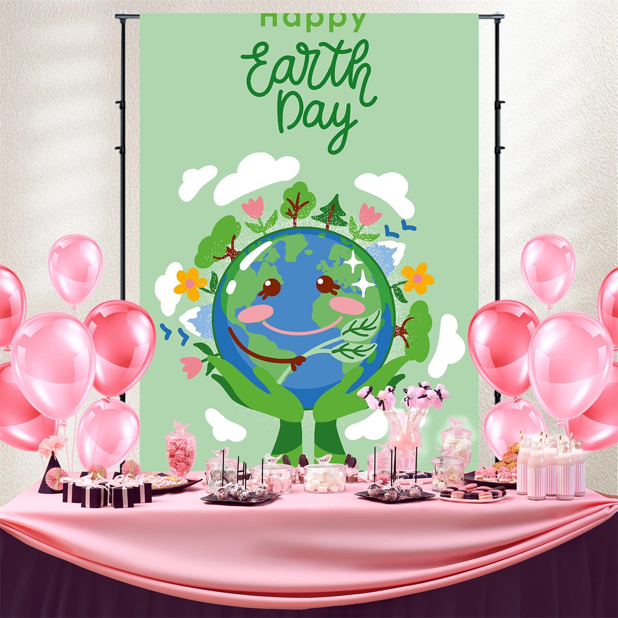 Happy Earth Day Backdrop Grüne Hände halten Erde Backdrop GTY3-75