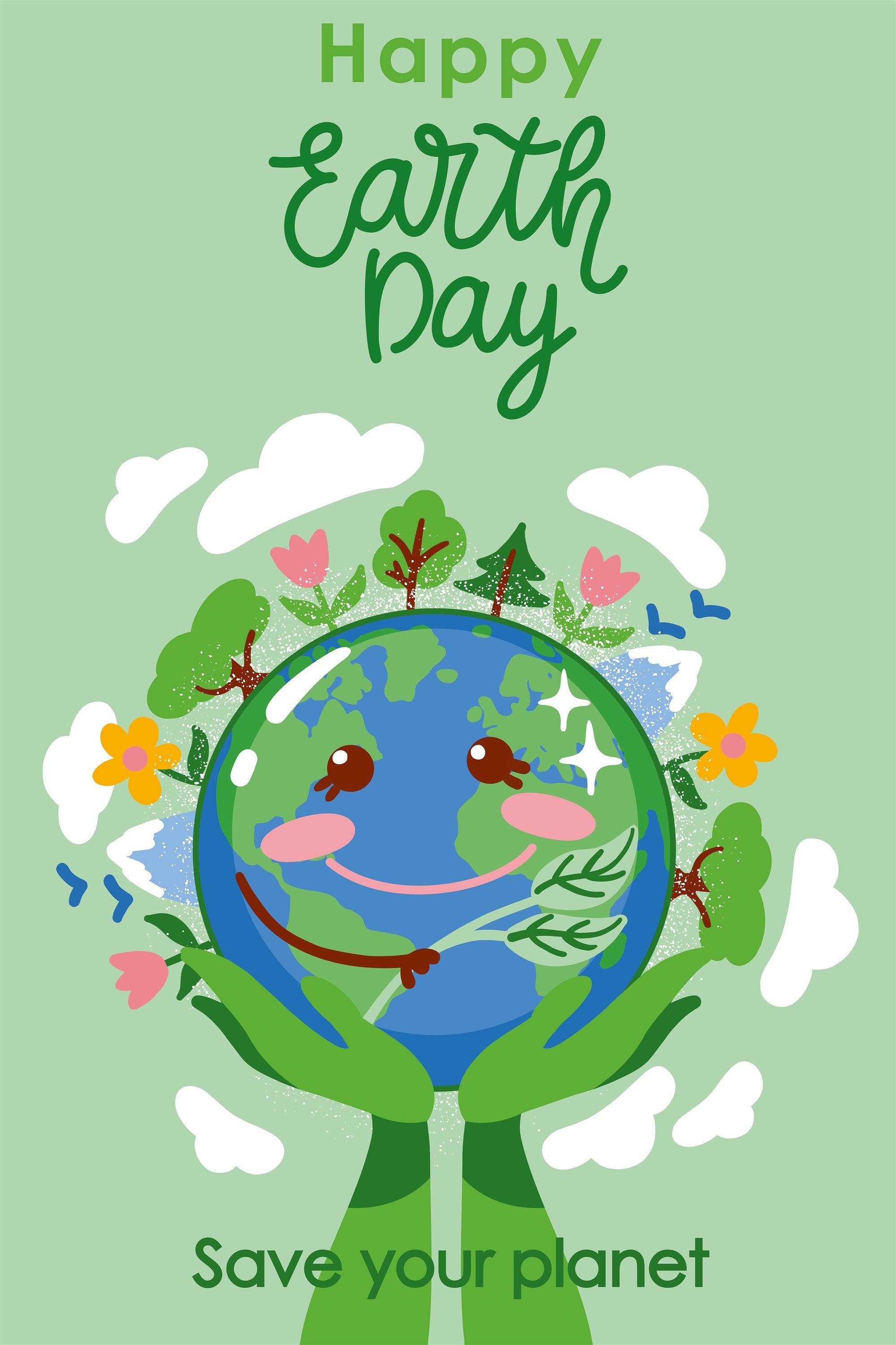 Happy Earth Day Backdrop Grüne Hände halten Erde Backdrop GTY3-75
