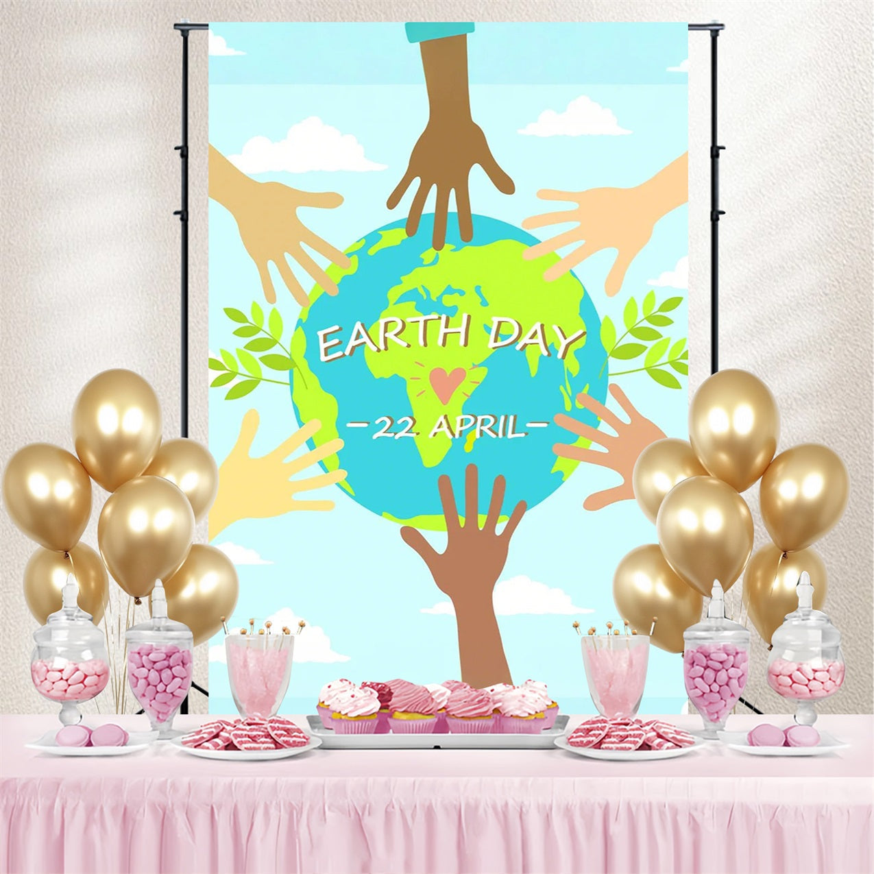 Happy Earth Day Backdrop Rettet den Planeten Einheitskulisse GTY3-76
