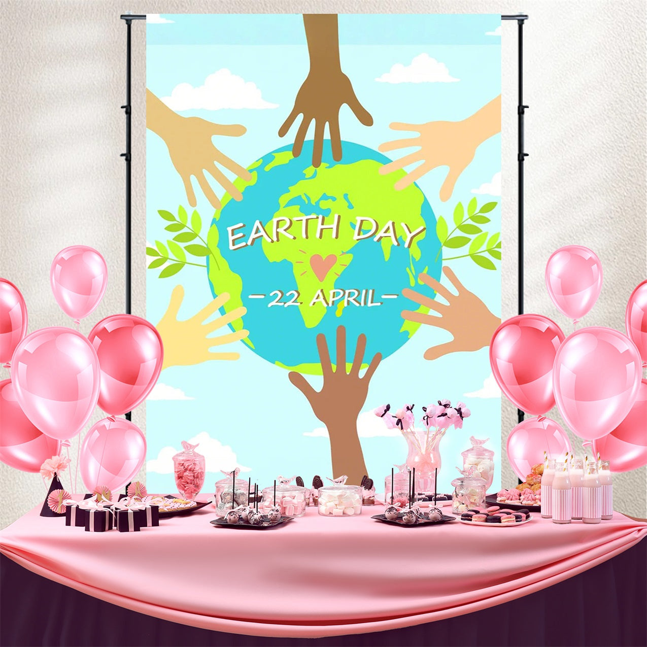 Happy Earth Day Backdrop Rettet den Planeten Einheitskulisse GTY3-76
