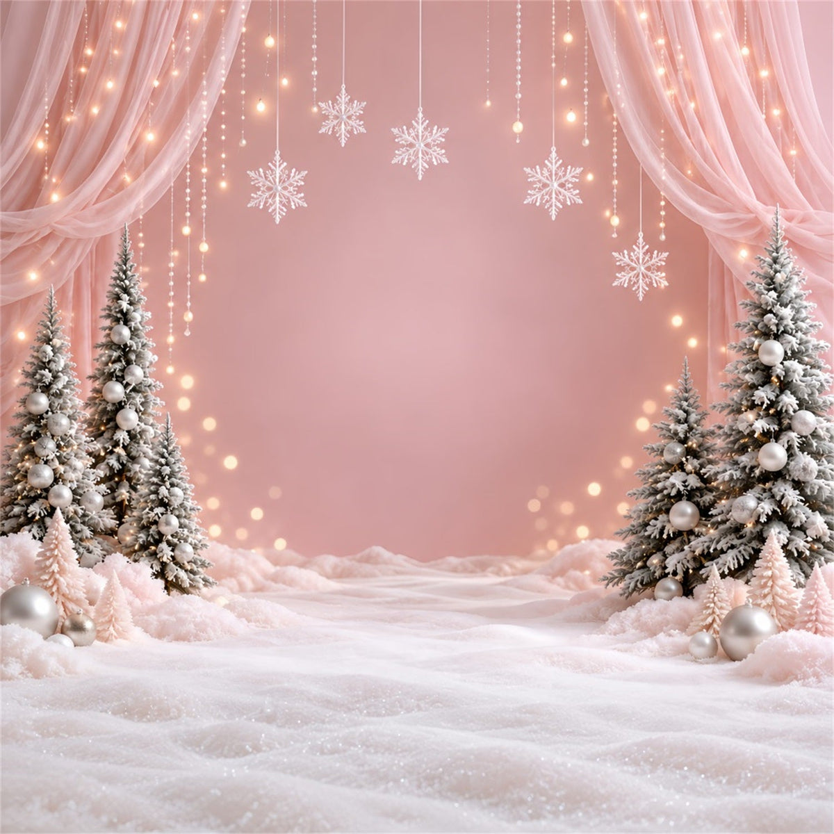 Winterlicher Weihnachtshintergrund Zartrosa Schneeflocken-Wunderland HQ610-156