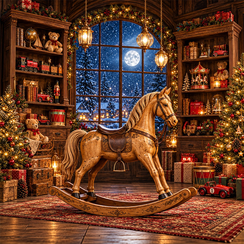 Weihnachtlicher Werkstatt-Hintergrund Antikes Schaukelpferd HQ610-157