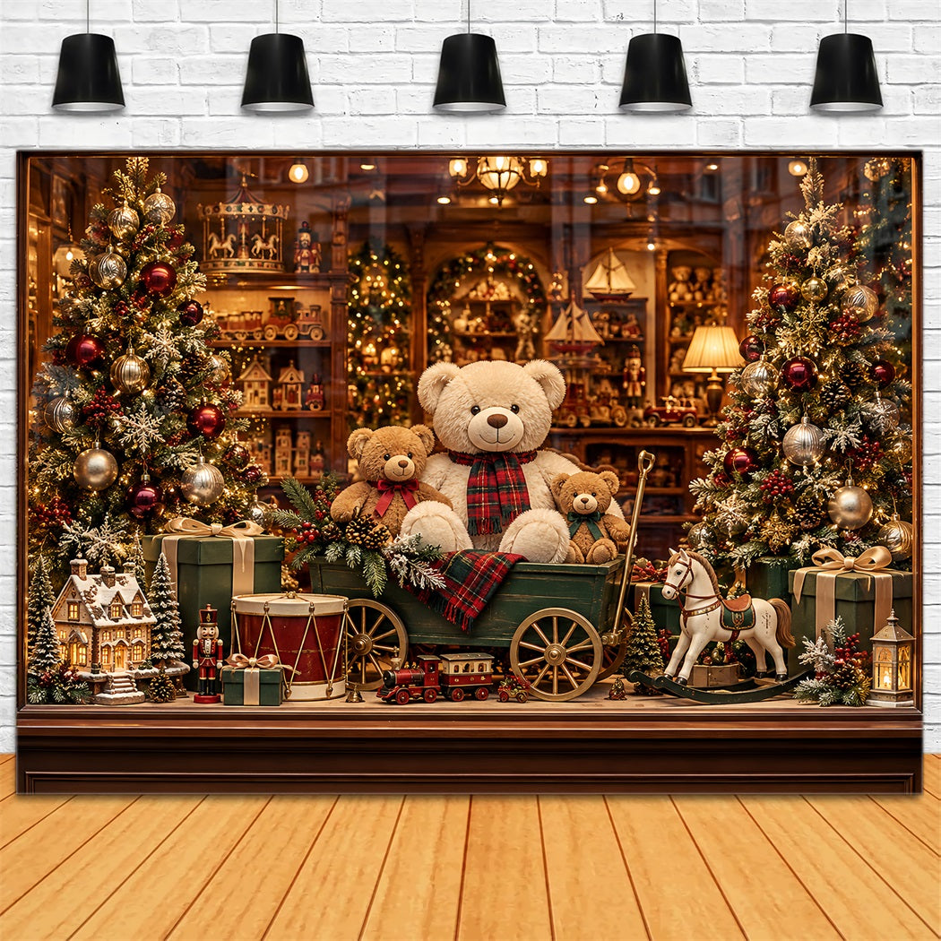 Weihnachtlicher Spielzeugladen-Hintergrund Teddybär-Auslage HQ610-164