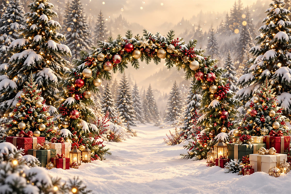 Weihnachtlicher Torbogen-Hintergrund Goldene Lichter Immergrüner Bogen HQ610-174